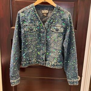 Berek Denim Jacket with Green and Aqua Sequins